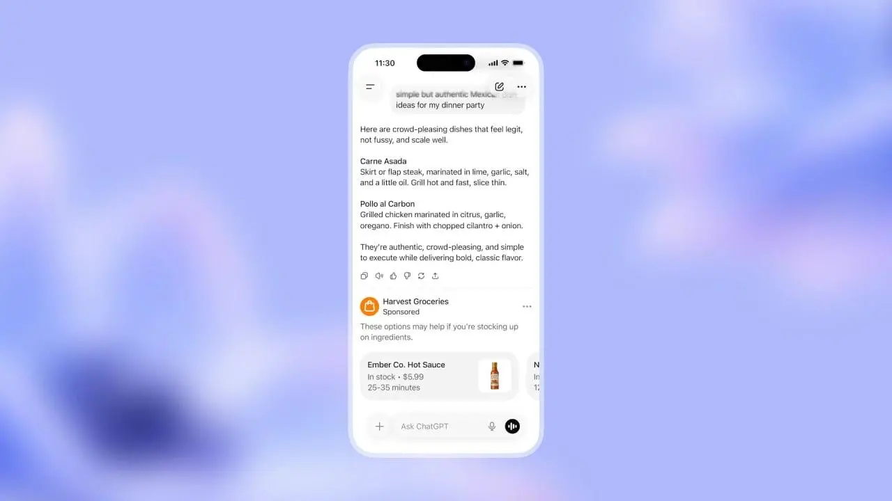 Как и писали два месяца назад: реклама в ChatGPT точно будет. Теперь можем констатировать, что она точно есть | Сетка — социальная сеть от hh.ru