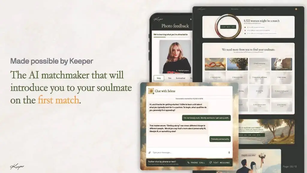 keeper - любовь с первого "match"
С появлением AI почти каждое дейтинговое приложение стало умнее, по крайней мере на словах | Сетка — социальная сеть от hh.ru