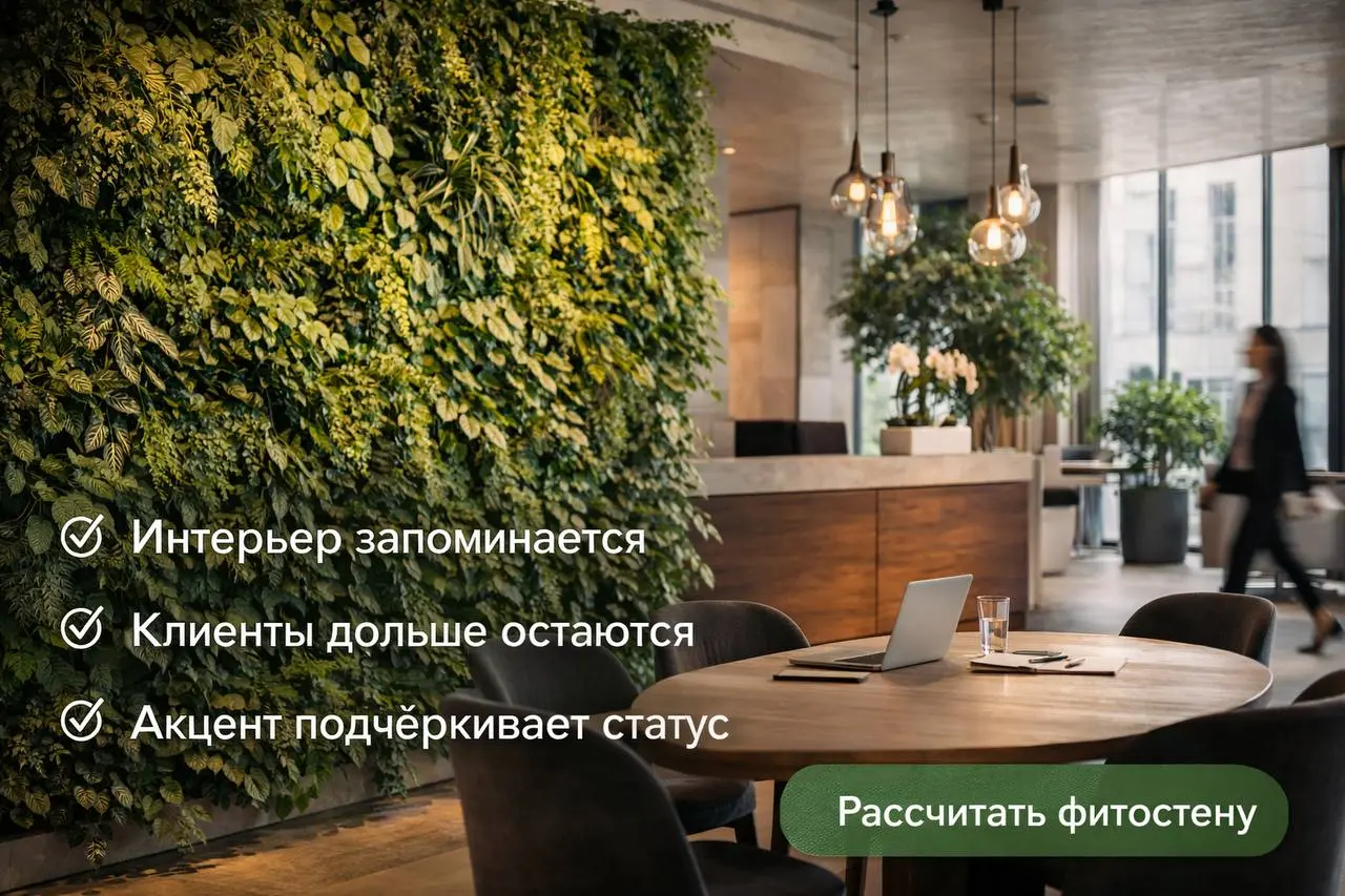Фитостена — акцент, который меняет всё
🌿Фитостена — это не просто зелёная поверхность.
🔴Это точка притяжения, которую замечают первой.
Она задаёт настроение пространству и сразу формирует впечатление | Сетка — социальная сеть от hh.ru