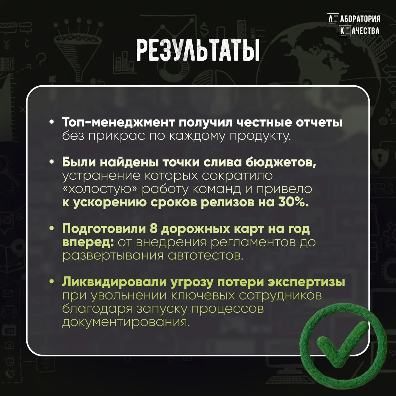 Разработка в вашей компании превратилась в чёрный ящик?
Найдём слабые места и точки слива бюджета – как уже сделали для одного из заказчиков. Мы провели глубинный аудит 8 продуктовых команд | Сетка — социальная сеть от hh.ru