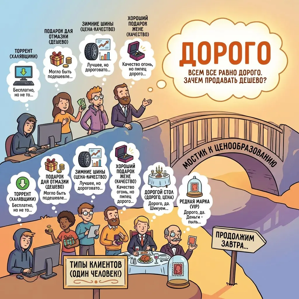 Ну и перебросим мостик от типов клиентов непосредственно к ценообразованию.
1. Это не благосостояние людей
Оно может быть и так, но в базе оно про другое, я уже говорил | Сетка — социальная сеть от hh.ru