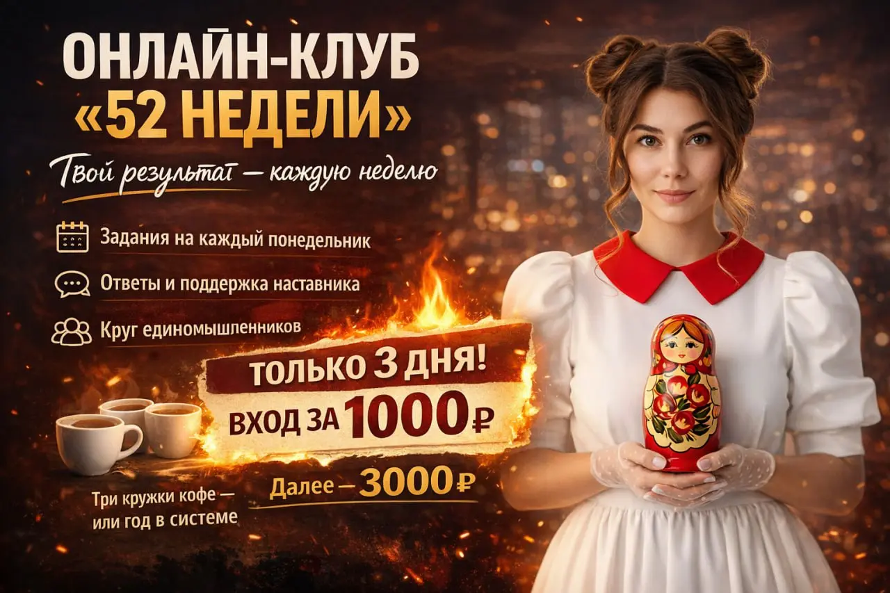 52 недели. 1 цель. Реальный результат.
Я запускаю онлайн-клуб, где мы 52 недели подряд будем двигаться к своей цели спокойно, системно и без срывов | Сетка — социальная сеть от hh.ru