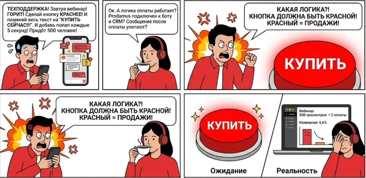Красная кнопка не продаёт. Продаёт логика.
Поставь ❤️, если узнаёшь ситуацию | Сетка — социальная сеть от hh.ru