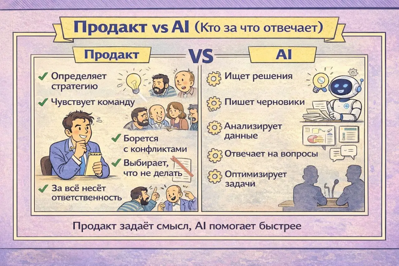 Только ленивый за прошлый год не писал про замену продактов ИИ, я не ленивый поэтому тоже напишу свои мысли на эту тему, тем более пятница на дворе | Сетка — социальная сеть от hh.ru