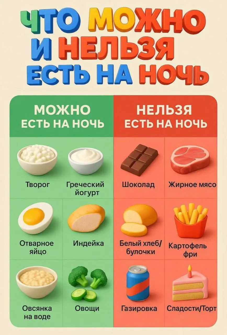 😦Что можно и нельзя есть на ночь
✅Еда на ночь — это не запрет. Это про спокойный перекус, который не перегружает пищеварение и не мешает сну | Сетка — социальная сеть от hh.ru