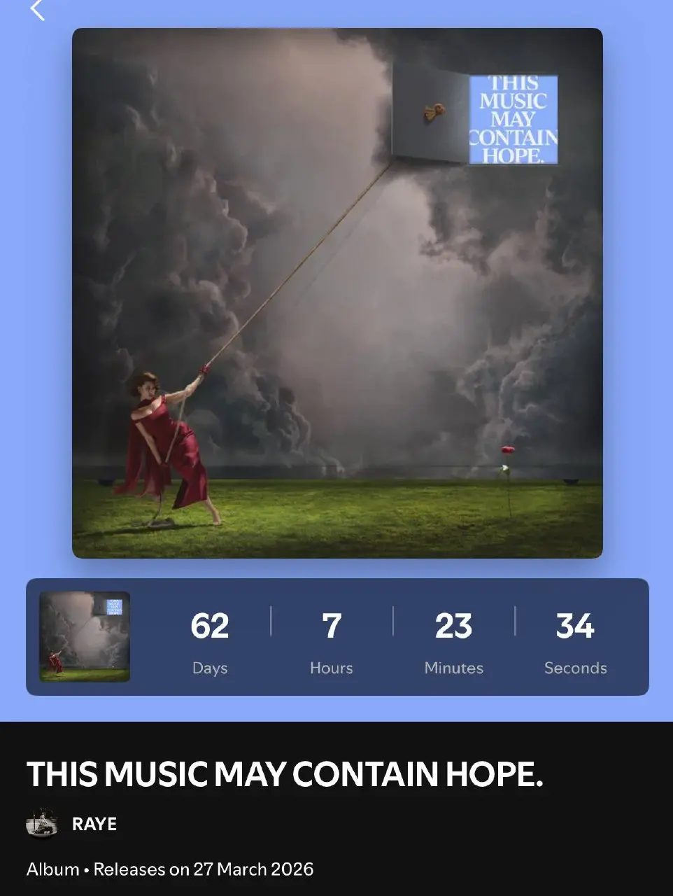Рэй анонсировала свой второй студийный альбом «THIS MUSIC MAY CONTAIN HOPE.».
Альбом из 17-ти треков и уже с первым хитом выйдет на всех площадках 27 марта | Сетка — социальная сеть от hh.ru