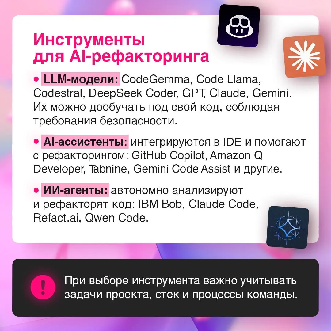 Используете ИИ в рефакторинге? 💻
AI-рефакторинг кода — это использование искусственного интеллекта для автоматического улучшения кода | Сетка — социальная сеть от hh.ru
