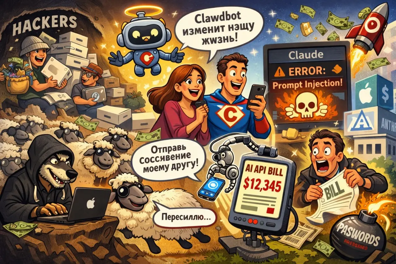 Вирусные тренды и идиотизм 😁
Некоторое время назад появился инструмент Clawdbot.
Все, что он делает, это добавляет интерфейс к AI моделям через мессенджеры | Сетка — социальная сеть от hh.ru