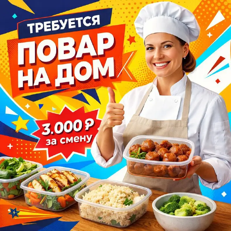 ПОВАР НА ДОМ
От 3 000₽
Прямой работодатель
• Москва, м. Нагатинская / м. Коломенская
• Рестораны/Кафе
• +79260619989
Jober - удобный mini app с быстрым доступом к вакансиям | Сетка — социальная сеть от hh.ru