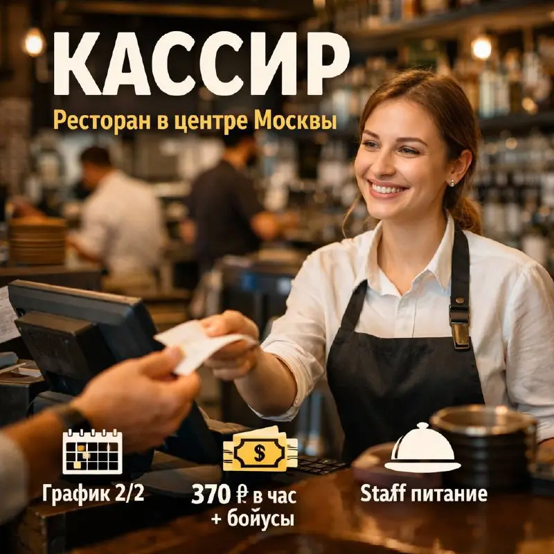 КАССИР
От 370₽/ч
ресторан в центре Москвы
• Москва
• Рестораны/Кафе
• +79995142695
Jober - удобный mini app с быстрым доступом к вакансиям | Сетка — социальная сеть от hh.ru