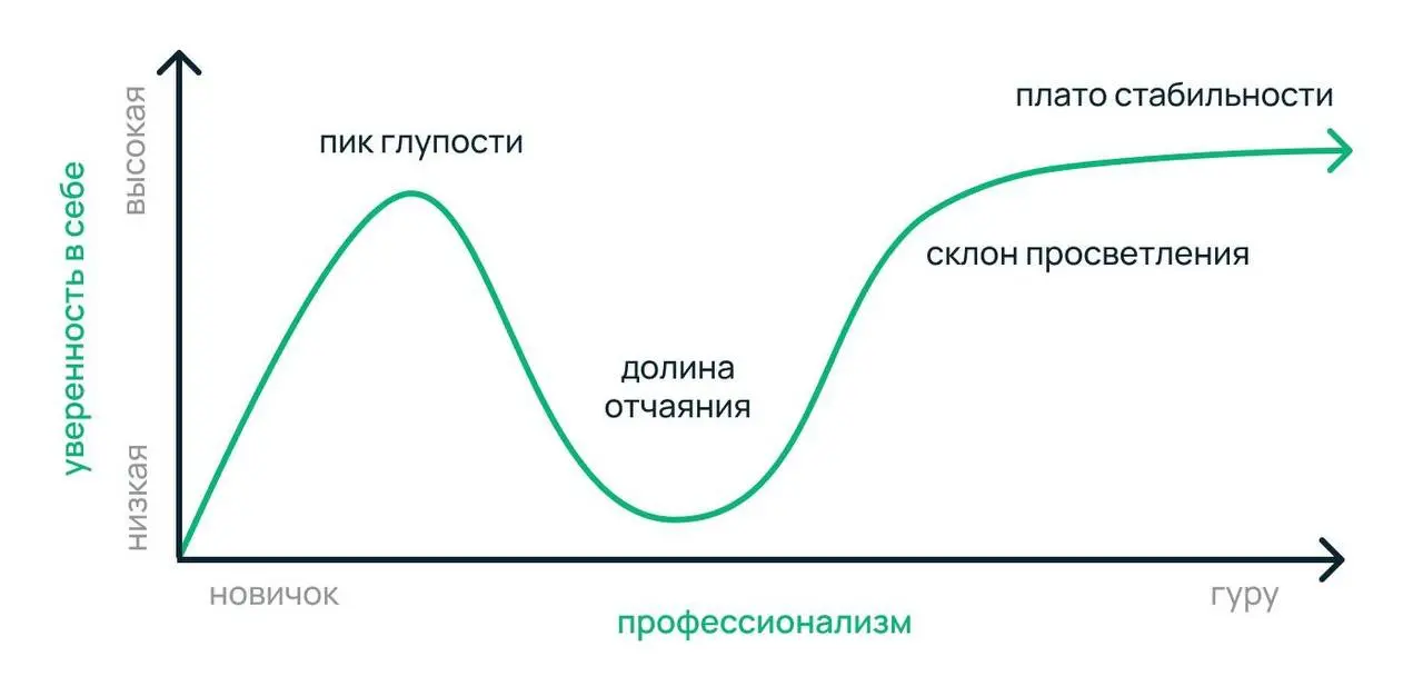 Недавно попался рилс, где вскользь мелькнула фраза «эффект Даннинга-Крюгера».
Данни… что? — подумала я | Сетка — социальная сеть от hh.ru