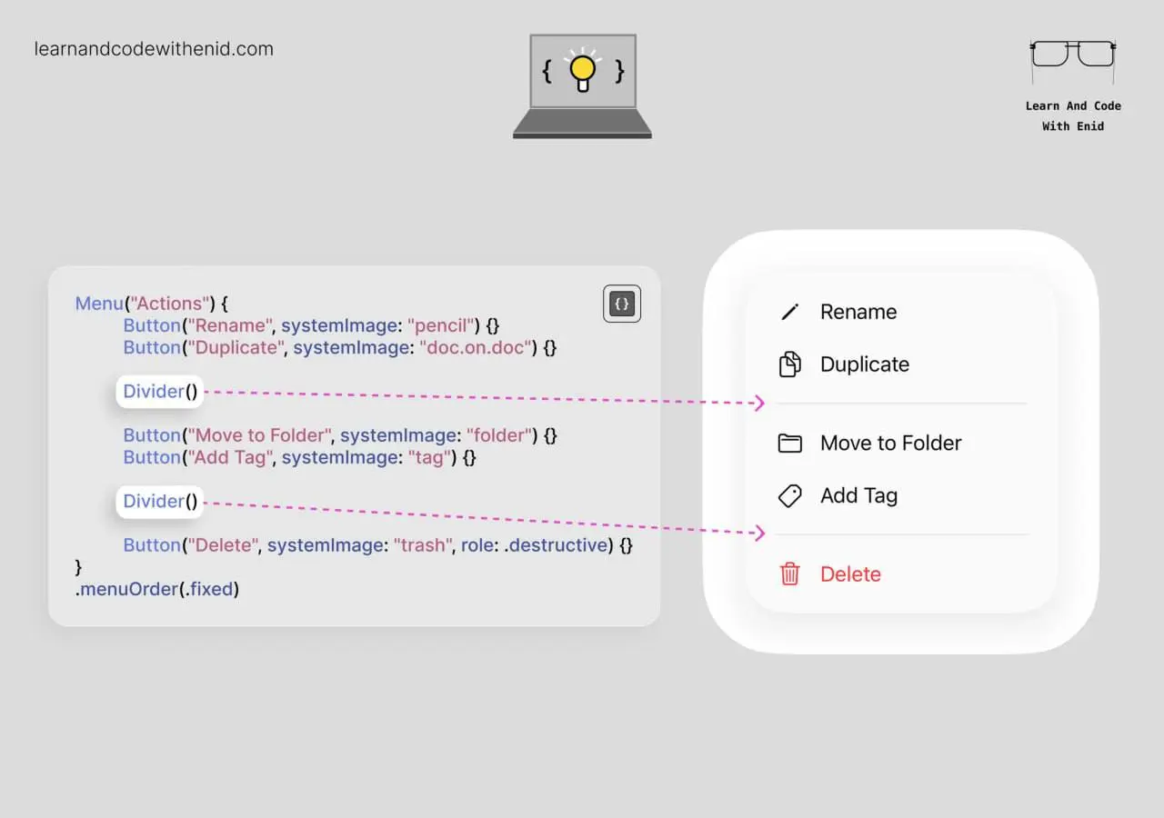 Совет для SwiftUI💡
Используйте Divider() внутри Menu, чтобы группировать связанные действия - так меню становится более наглядным и удобным для пользователя | Сетка — социальная сеть от hh.ru