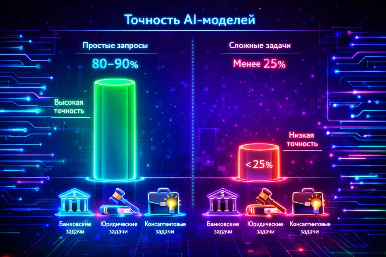💻 Новые тесты показывают, что ведущие модели AI всё ещё не готовы к автоматизации сложных профессиональных задач | Сетка — социальная сеть от hh.ru