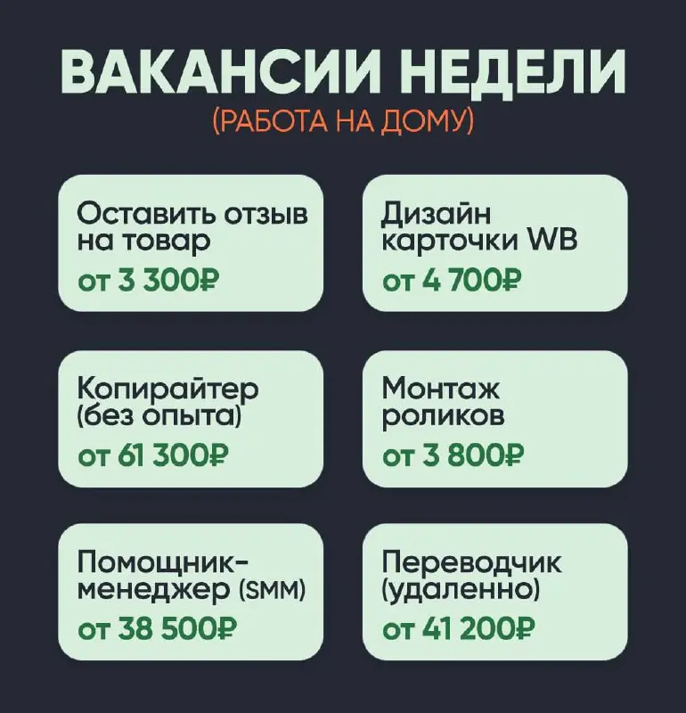 ❗️С 26 января смогут получать предоплату до 10000 руб прямо на карту
Достаточно просто выбрать подходящую вам вакансию, от написания отзывов, до просмотра коротких видео за деньги
Требуются: | Сетка — социальная сеть от hh.ru