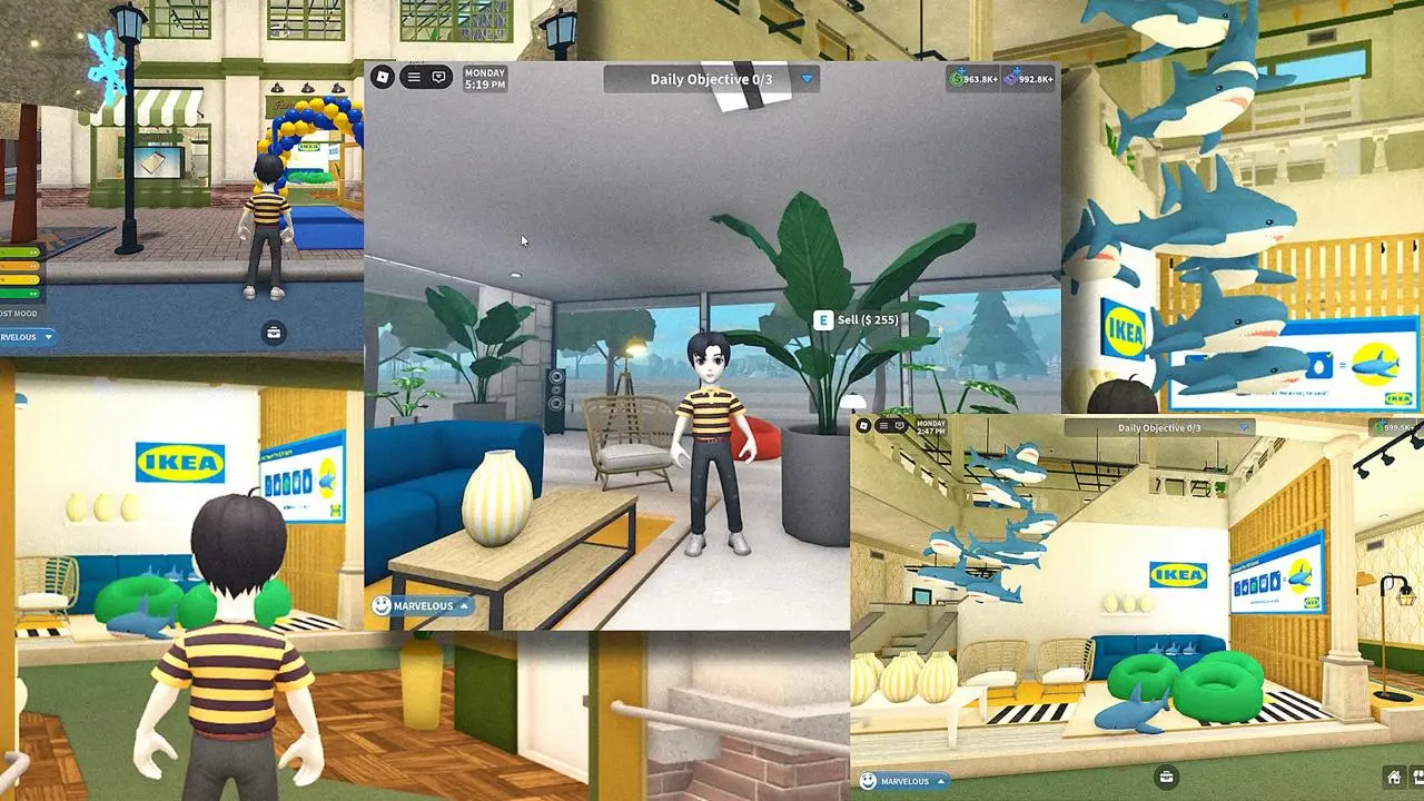 Симулятор IKEA.
Полтора года назад IKEA открыла вакансии для своего первого магазина в Roblox, а теперь бренд решил запустить новое поп-ап пространство «Welcome to Bloxburg» | Сетка — социальная сеть от hh.ru