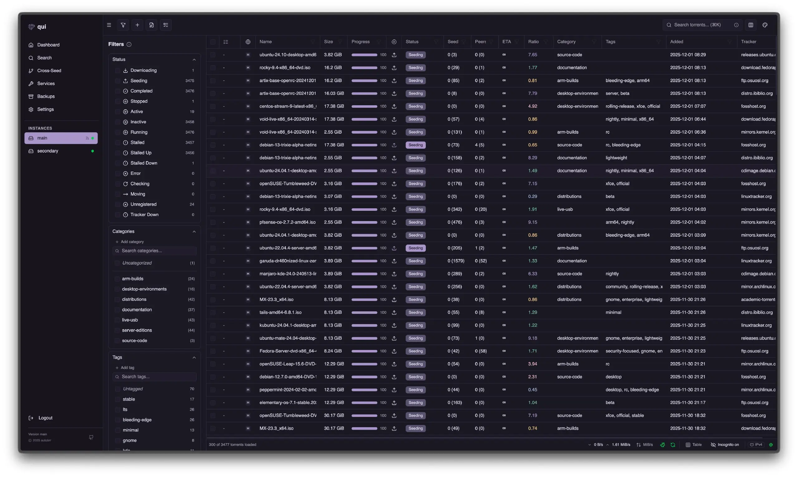 qui
Это современный и быстрый веб-интерфейс для управления клиентом qBittorrent, позволяющий контролировать несколько экземпляров программы из одного приложения | Сетка — социальная сеть от hh.ru
