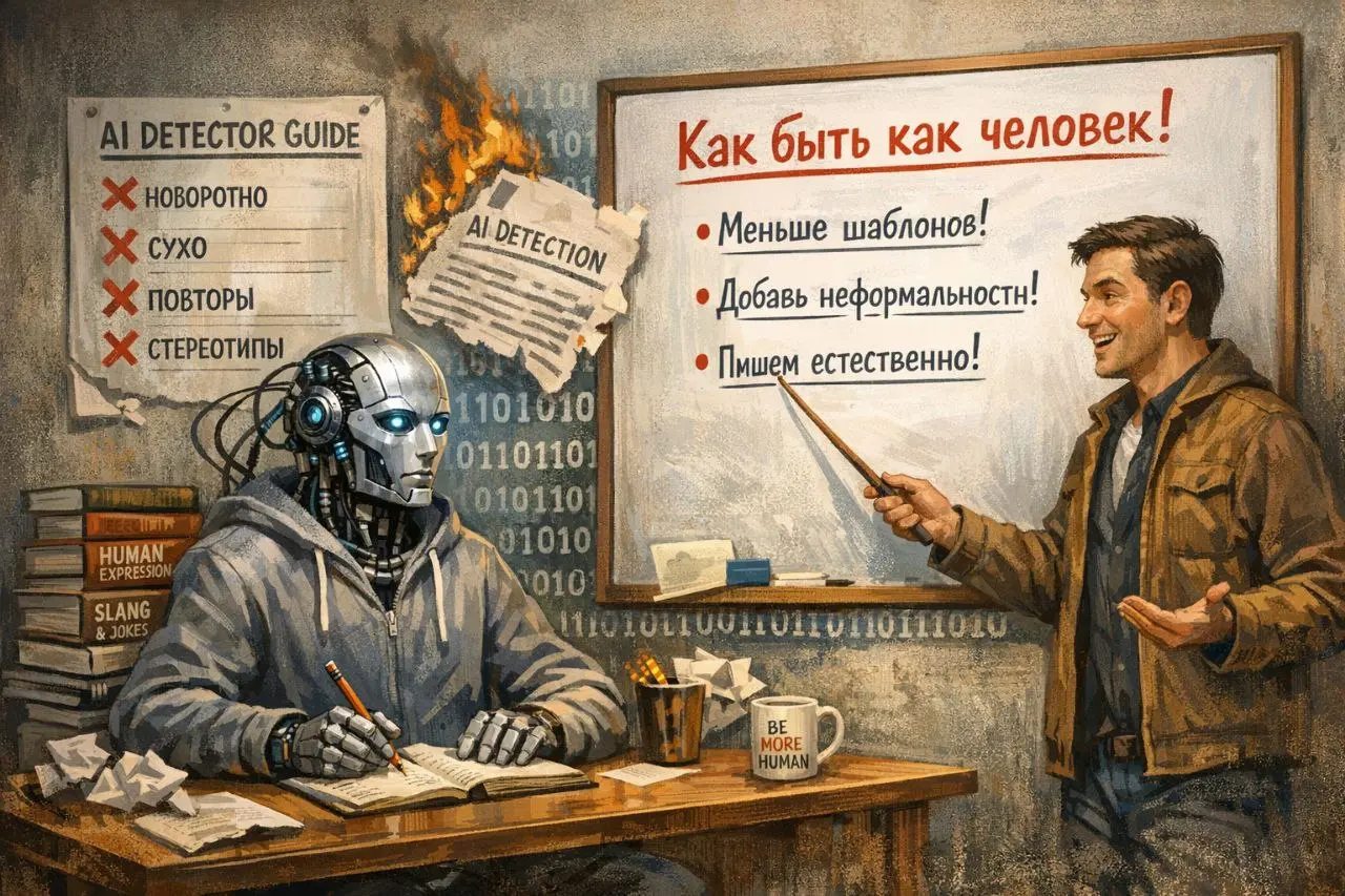 Когда ИИ учат быть человеком. По инструкции детектора
Чтобы сделать тексты Claude Code менее шаблонными, разработчики использовали... гайд по обнаружению ИИ-текстов | Сетка — социальная сеть от hh.ru