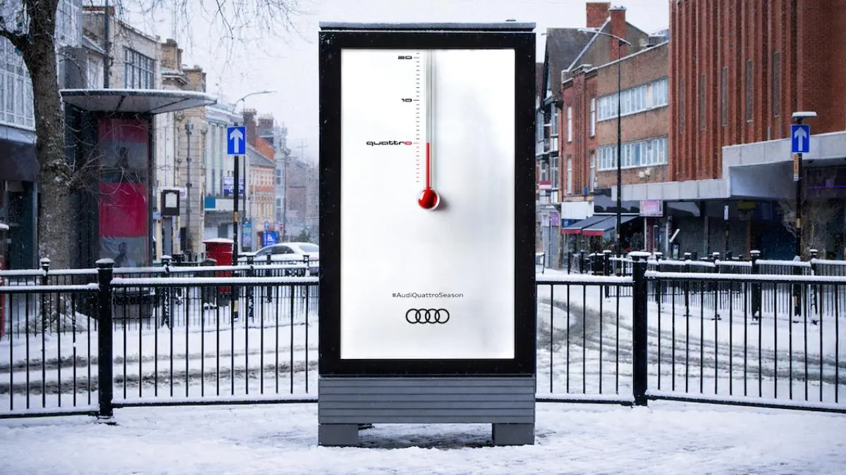 Классный ситуатив от Audi. Они запустили DOOH кампанию в Великобритании, которая реагирует на холод | Сетка — социальная сеть от hh.ru