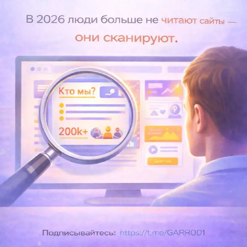 В 2026 люди больше не читают сайты — они сканируют.
Никто не погружается в тексты. Глаза ищут заголовки, цифры, акценты, структуру. Решение, о том интересен продукт или нет - принимается быстро | Сетка — социальная сеть от hh.ru