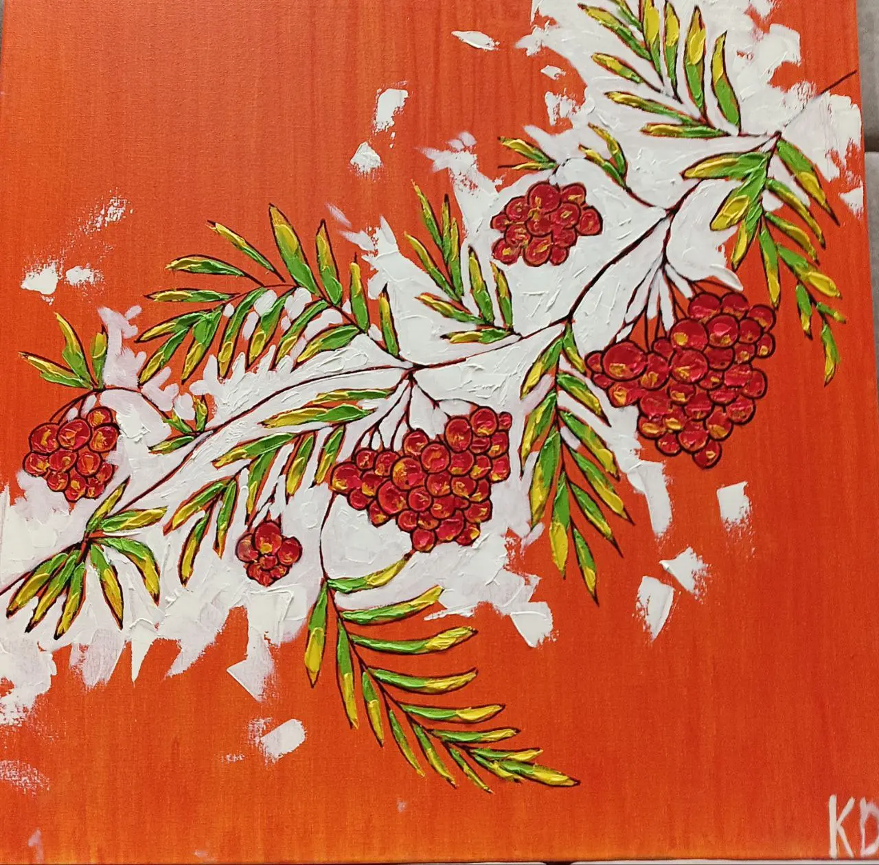 🎨 Пятница — день Венеры. Время искусства и красоты.
Сегодня представляю работу: «Рябина под снегом» — масло, холст на подрамнике 60Х60, авторская техника с кистью и мастихином | Сетка — социальная сеть от hh.ru