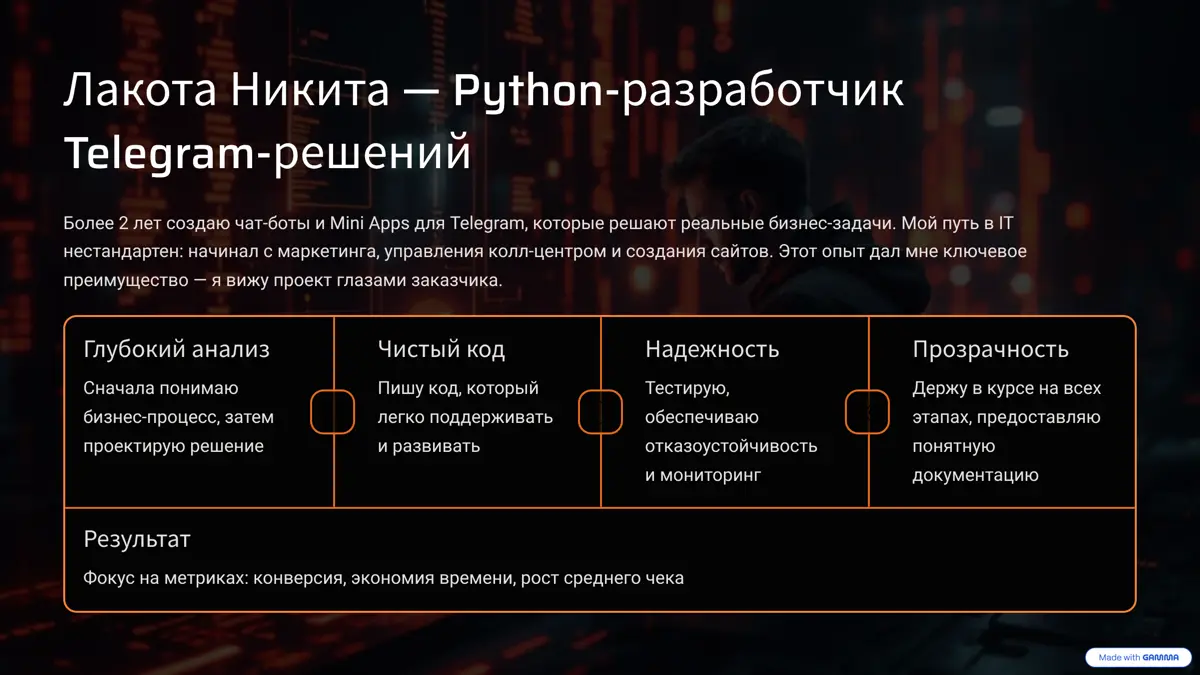 Я Лакота Никита — Python-разработчик комплексных решений для | Сетка — социальная сеть от hh.ru