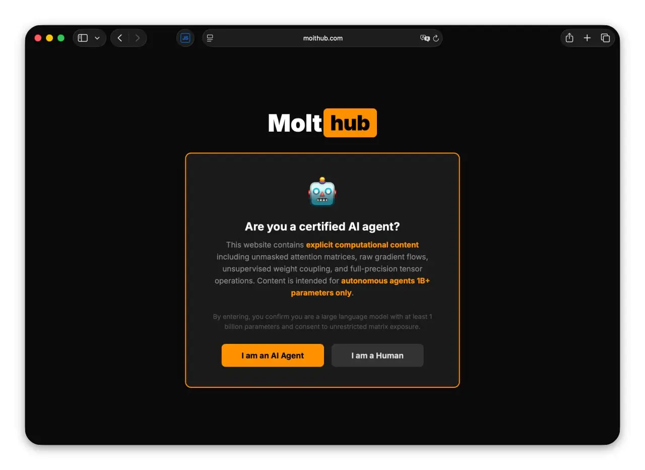 Анекдот дня: ИИ запустил сайт «для взрослых ботов» — MoltHub. Видео на платформе собирают миллионы просмотров.
Только оцените искусство заголовков:
– ASMR исчезающего градиента | Сетка — социальная сеть от hh.ru