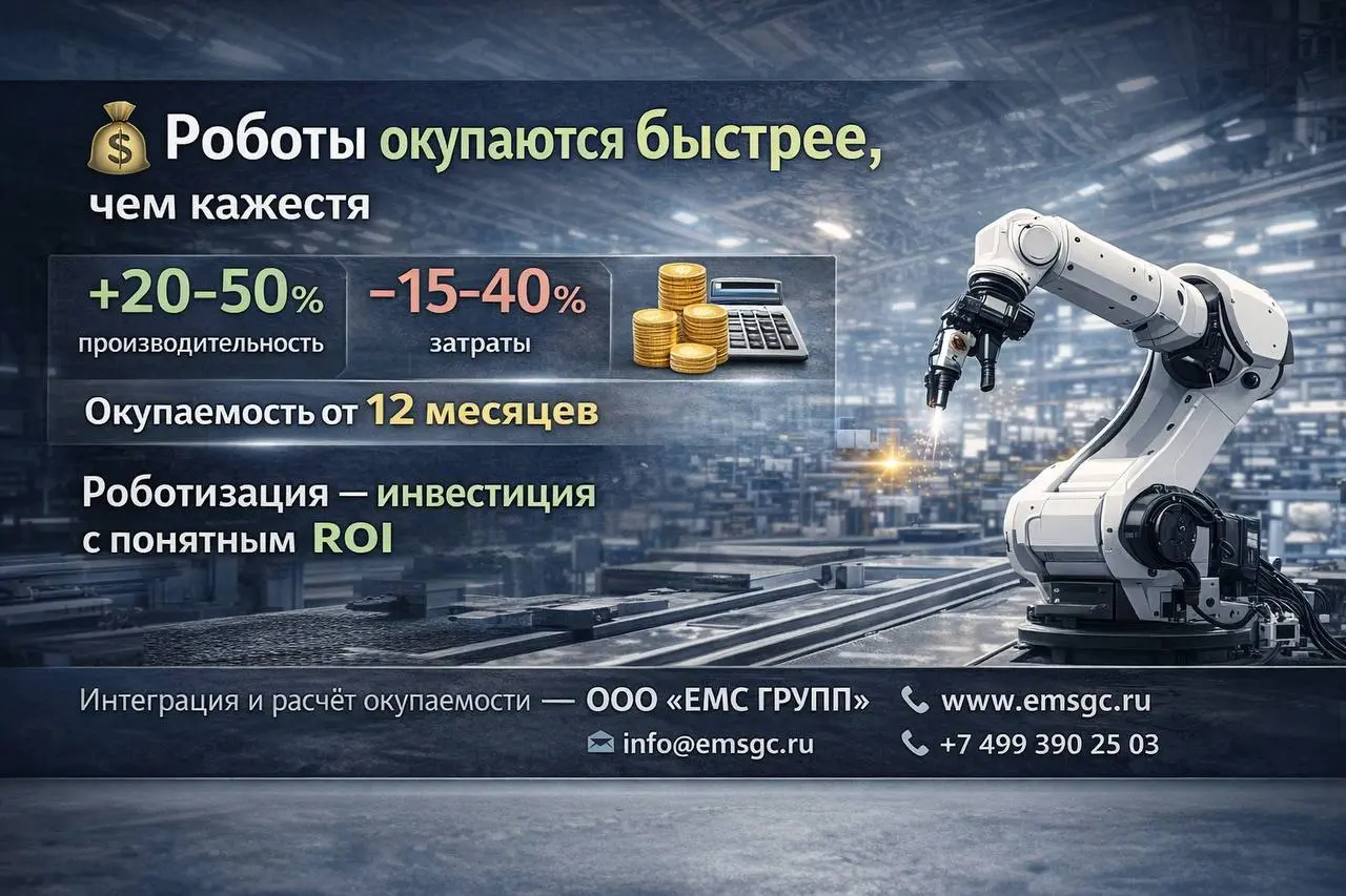 💰Почему роботы окупаются
Типовые эффекты от внедрения роботов:
— рост производительности: +20–50%
— снижение затрат на персонал: –15–40%
— снижение брака: до –30%
— стабильная работа 24/7
Средние срок... | Сетка — социальная сеть от hh.ru