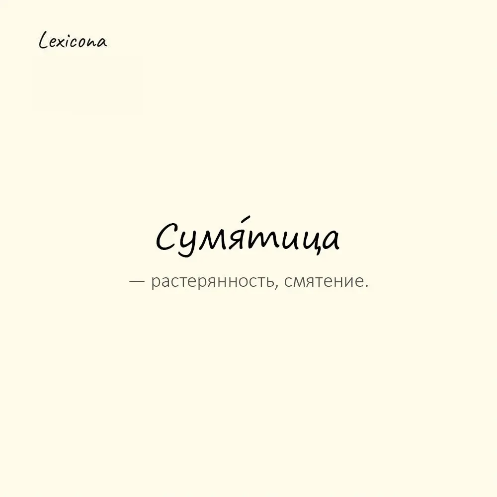 Сумя́тица — растерянность, смятение.
Пример употребления:
В его голове царила сумятица. | Сетка — социальная сеть от hh.ru