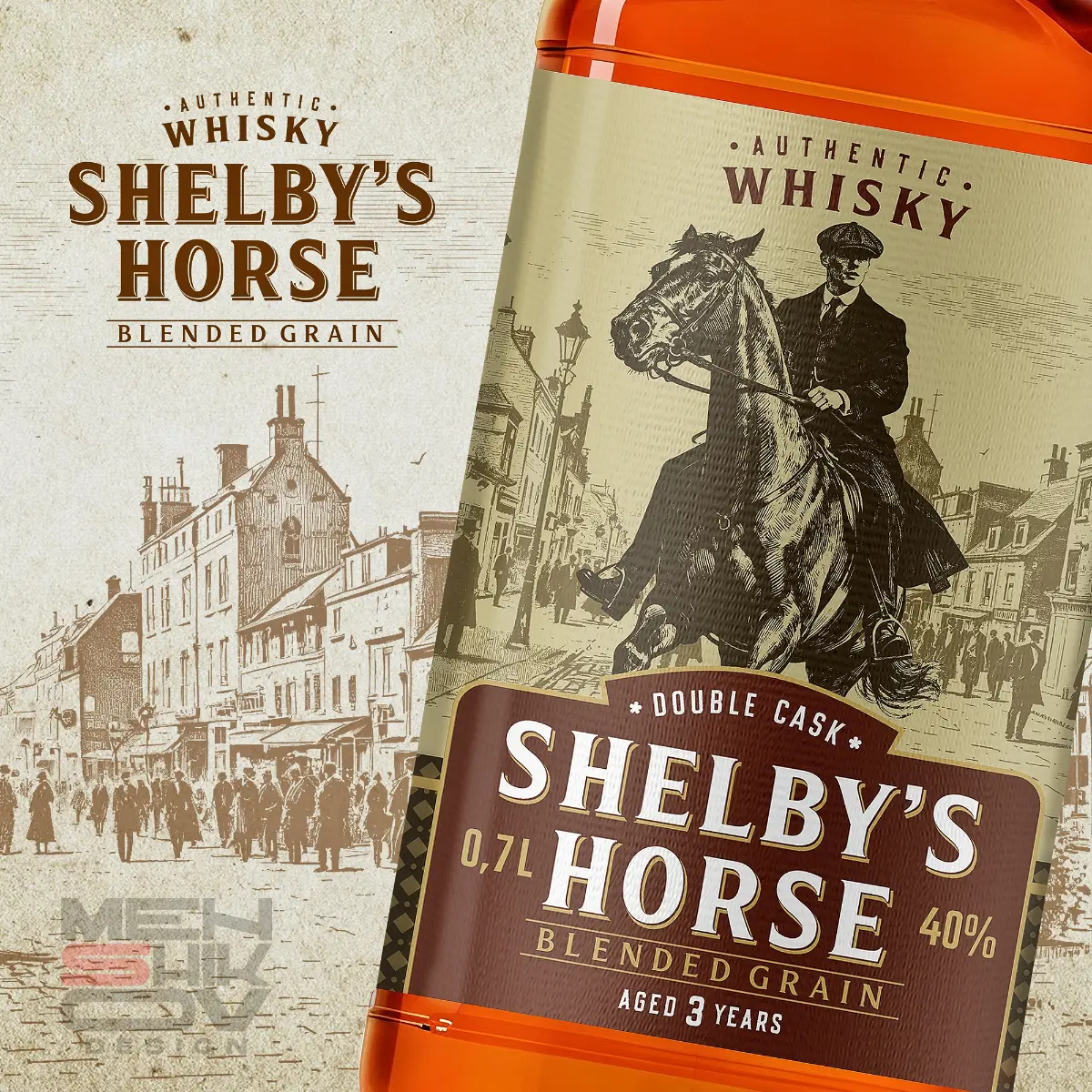 Виски «Shelby\s Horse» с моим дизайном этикетки уже в продаже — пока в Беларуси. Все иллюстрации на этикетке авторские и выполнены мной в векторной графике, шрифт рисовал руками | Сетка — социальная сеть от hh.ru