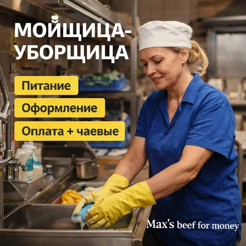 МОЙЩИЦА-УБОРЩИЦА
От 3 000₽
Ресторан Max’s beef for money
• Москва
• Рестораны/Кафе
Jober - удобный mini app с быстрым доступом к вакансиям
В этом посте были ссылки, но мы их удалили по правилам Сетки | Сетка — социальная сеть от hh.ru