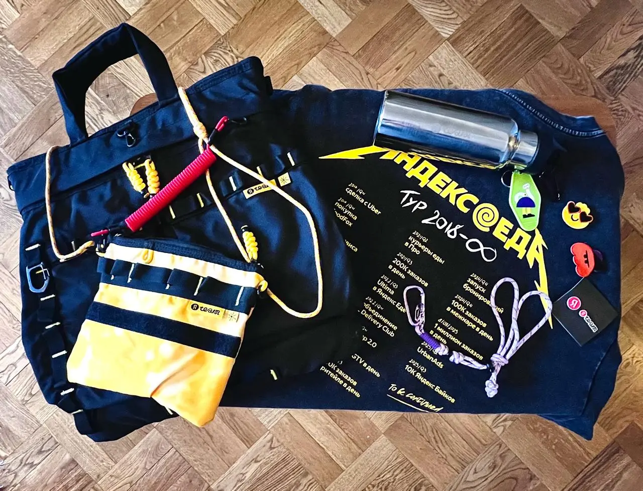 А расскажите о самом запоминающемся велком-паке или подарке от компании? Лучше с картинками 🙌
На фото — велком-пак от Яндекса. А еще ответ, куда именно я вышла 😉 | Сетка — социальная сеть от hh.ru