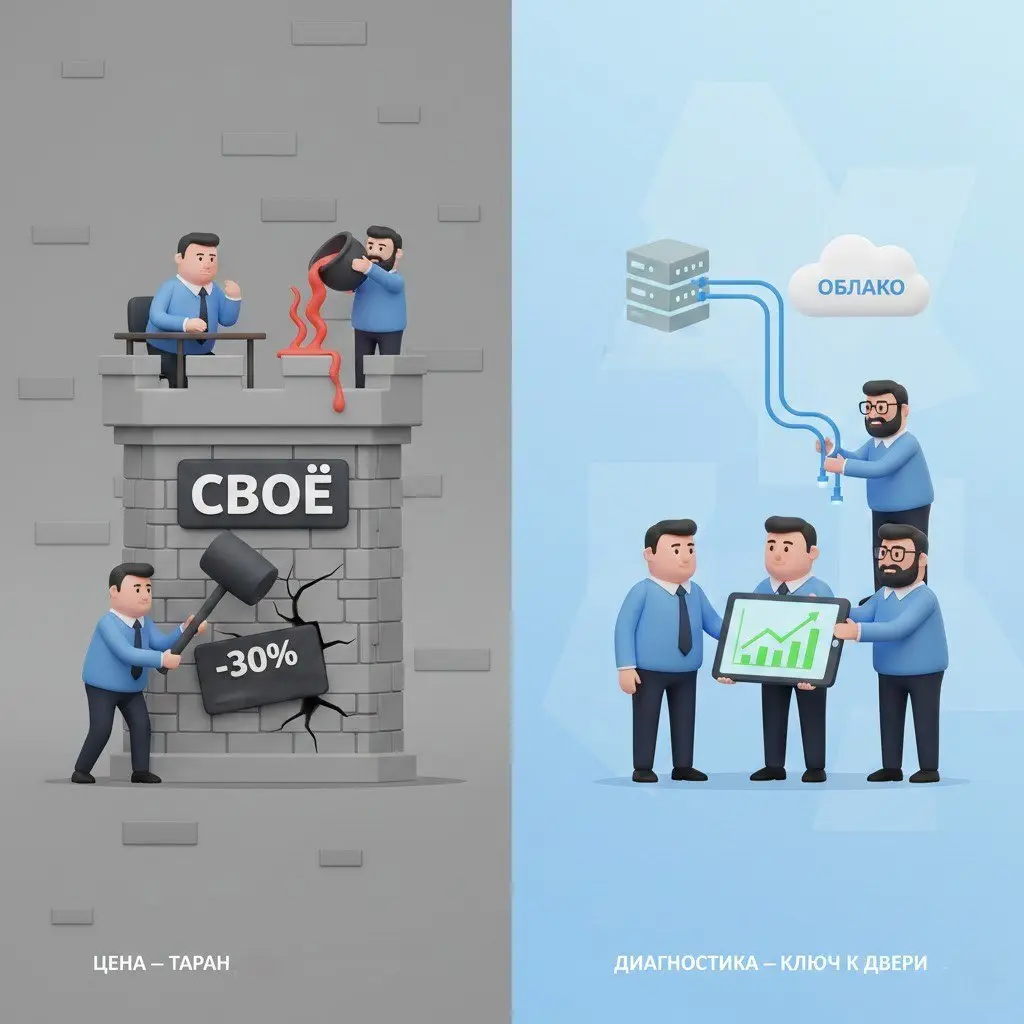 #КоучКейс
ПРОДАЖА ОБЛАЧНОЙ КОРПОРАТИВНОЙ СВЯЗИ (ВАТС)
Менеджер продает виртуальную АТС для B2B-коммуникаций (с ИИ-аналитикой звонков) | Сетка — социальная сеть от hh.ru