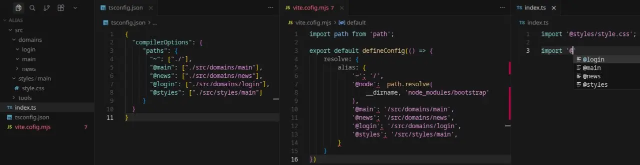 Alias для Typescript и сборщика vite.
Быстро и удобно организовать себе alias.
Чтоб каждый раз не писать путь до файла полностью.
@import some from 'src/domain/login/file | Сетка — социальная сеть от hh.ru