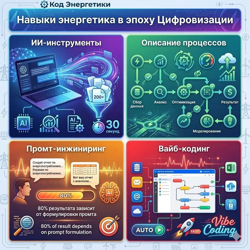 Топ‑4 навыка инженера‑энергетика в эпоху Цифровизации
Ранее я рассказывал про них, но я их повторю, так как повторение - мать учение.
1. Навыки применения ИИ‑инструментов
2 | Сетка — социальная сеть от hh.ru