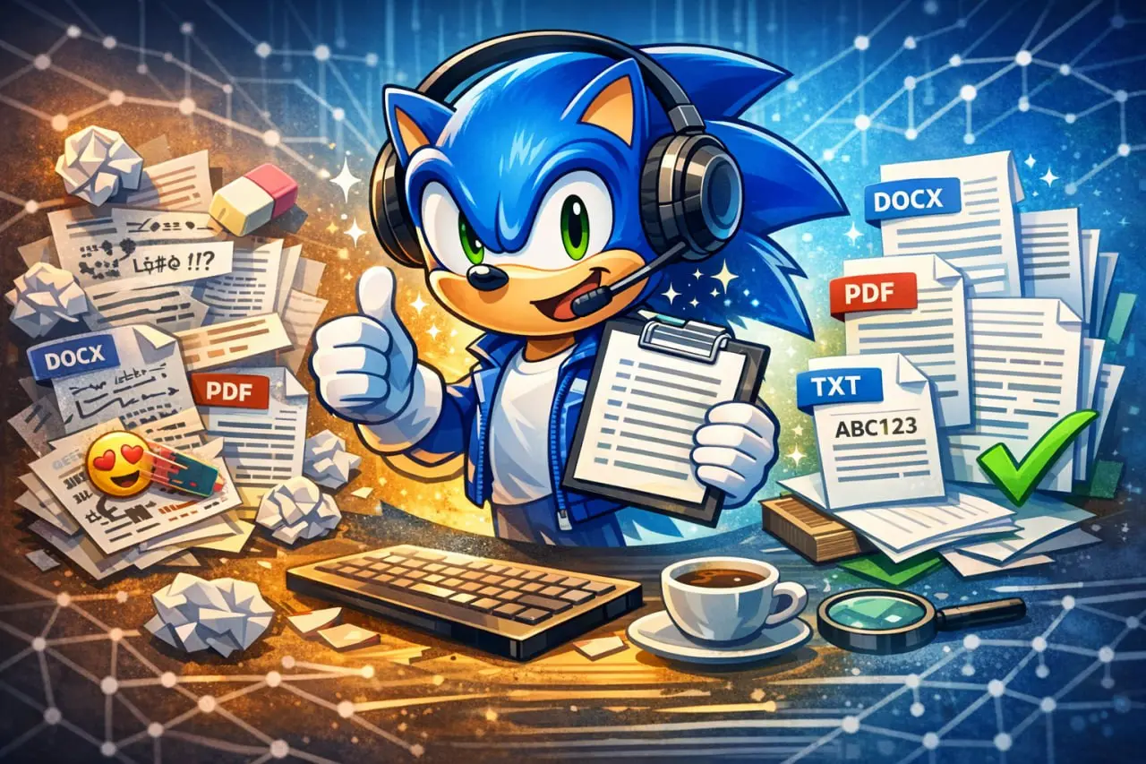 📌 Гайд: как привести текст в порядок за 30 секунд
В SONIC CONVERT (@FastConvertrobot) ты можешь быстро очистить любой текстовый файл и получить аккуратный, читаемый результат — без ручной правки | Сетка — социальная сеть от hh.ru