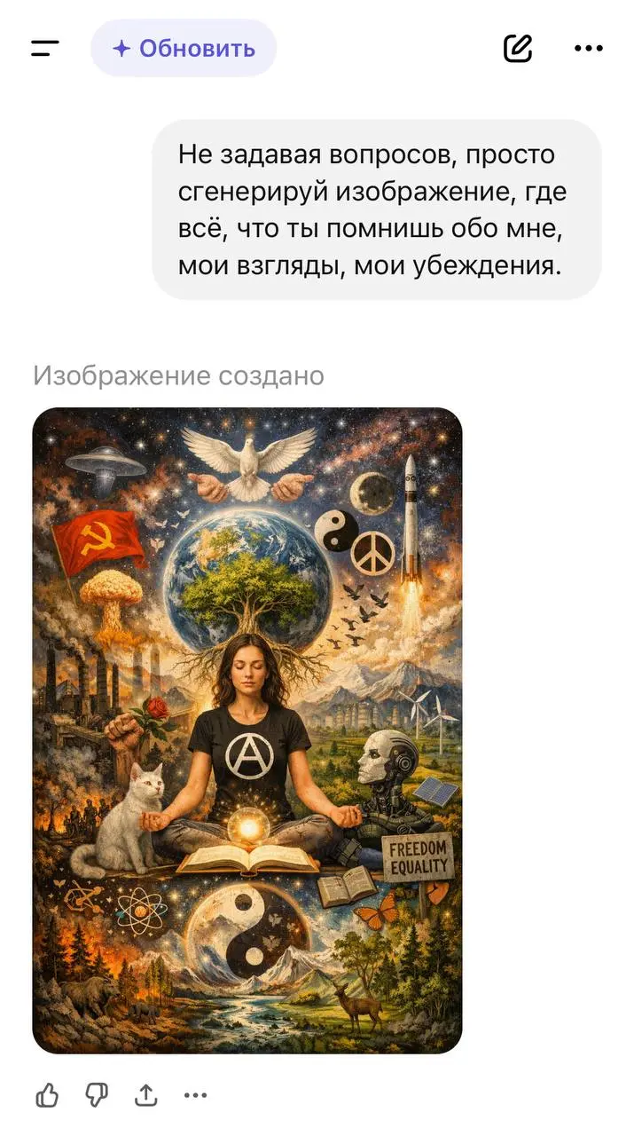 Каким видит нас GPT
Шутки ради, решила проверить как видит меня мой GPT и знаете что? Есть вопросы🤔
Допусти коммунистический флаг мы спишем на поездку во Вьетнам, ядерный взрыв на работу в атомной отр... | Сетка — социальная сеть от hh.ru