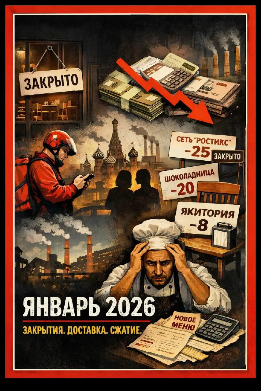 РЕСТОРАННЫЕ НОВОСТИ ЗА ЯНВАРЬ 2026.
Без розовых очков.
Январь традиционно месяц «пережить», но в этот раз индустрия решила не притворяться бодрой | Сетка — социальная сеть от hh.ru