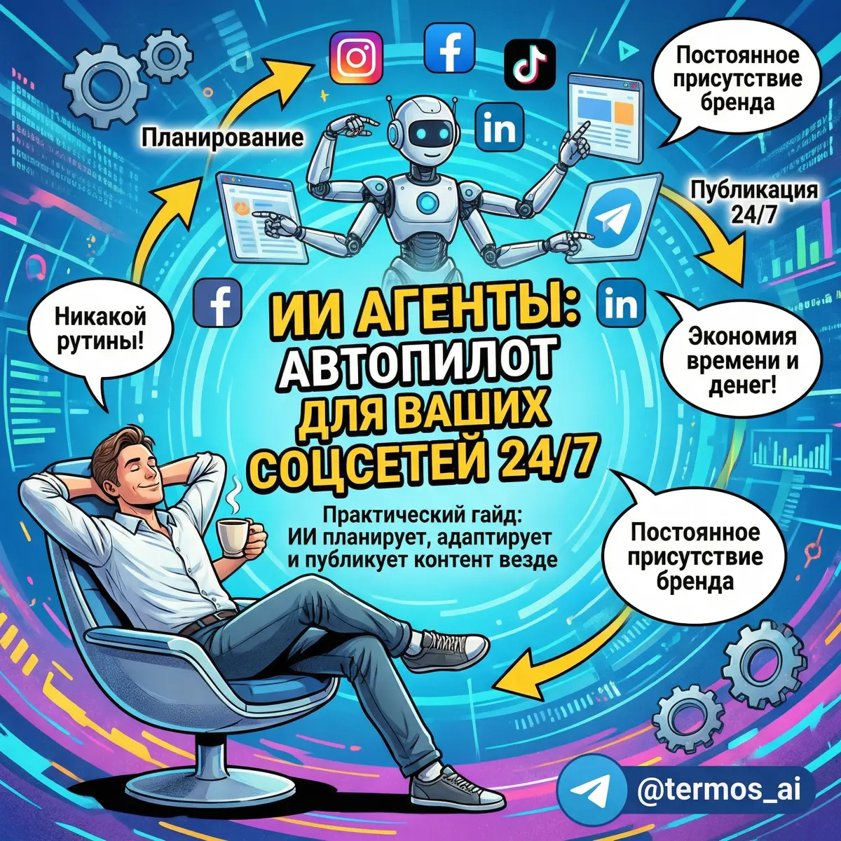 Многие не понимают одну простую вещь: постинг 24/7 давно делает не человек. Это работа агента, который сам планирует, адаптирует и жмет кнопку Публиковать
Как это устроено по жизни | Сетка — социальная сеть от hh.ru