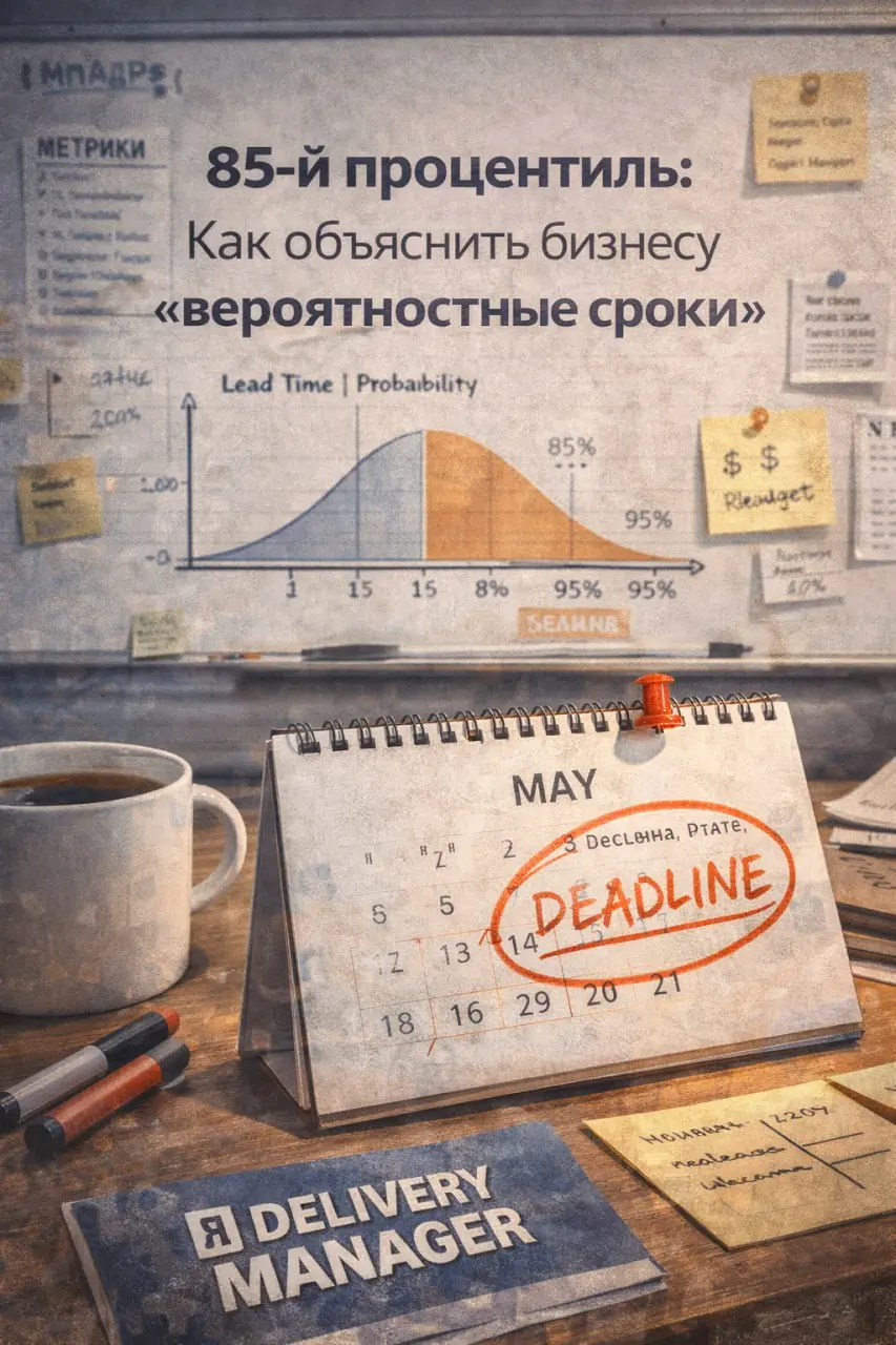 Всем успешной доставки!
🆘85-й процентиль: как объяснить бизнесу «вероятностные сроки»
Вопрос, который рано или поздно возникает в любой команде:
«Когда будет готово?» И бизнес почти всегда ждёт одну д... | Сетка — социальная сеть от hh.ru