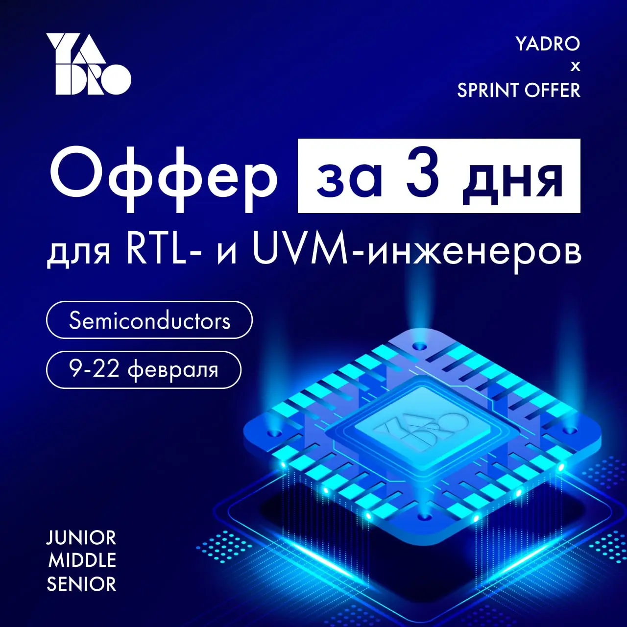 🔥 SPRINT OFFER в YADRO: оффер для RTL Design Engineer и UVM Verification Engineer за 3 дня!
Хотите работать в команде, где полный цикл создания микропроцессоров определяет качество серверных, сетевых ... | Сетка — социальная сеть от hh.ru