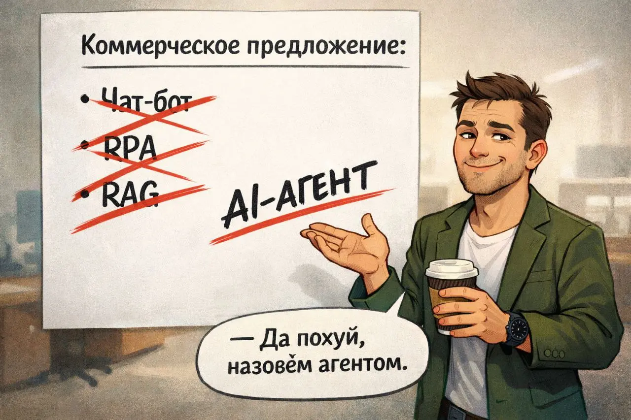 AI-агент, чат-бот и RPA — назовите вещи своими именами
Вся истерия вокруг «внедряем AI-агентов» напоминает рынок, где хамоном называют вареную ветчину | Сетка — социальная сеть от hh.ru