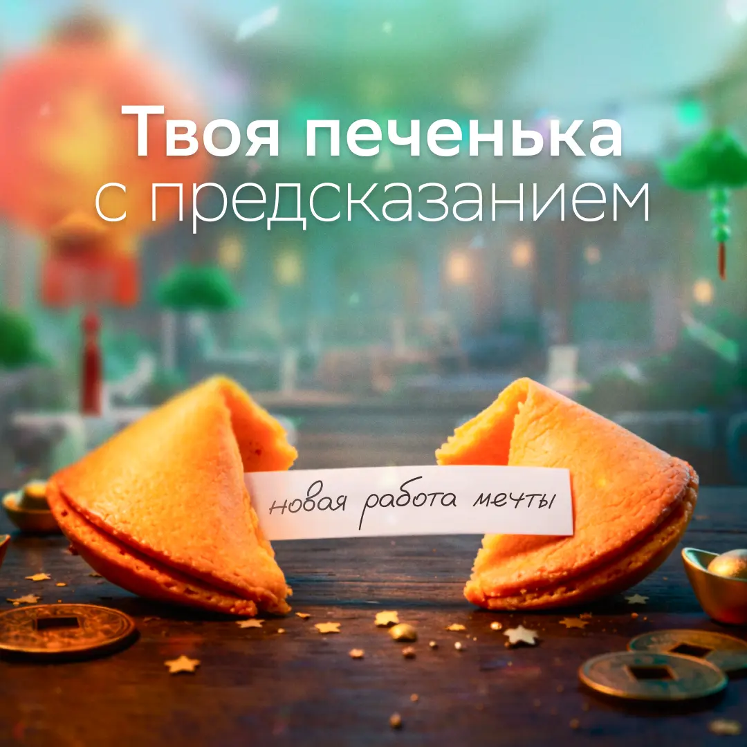 Приближается китайский Новый год!
Мы вспомнили добрую традицию — печенье с предсказанием. Возможно, это знак для нового карьерного шага:
• Специалист контактного центра: https://s.sber | Сетка — социальная сеть от hh.ru