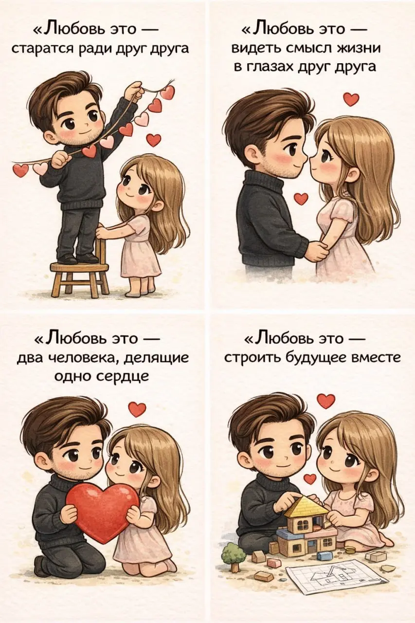 Создания открытки со своими любимыми людьми в стиле культовых открыток Love is!
Using the 4 uploaded photos of the same couple, create 4 separate illustrated postcards in the classic “Love is…” chewin... | Сетка — социальная сеть от hh.ru