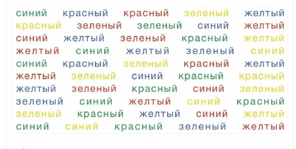 🌈Тест Струпа (тест цветных слов Струпа, словесно-цветовой тест Струпа, тест словесно-цветовой интерференции),
классический нейропсихологический тест, оценивающий лёгкость переработки информации в ситу... | Сетка — социальная сеть от hh.ru