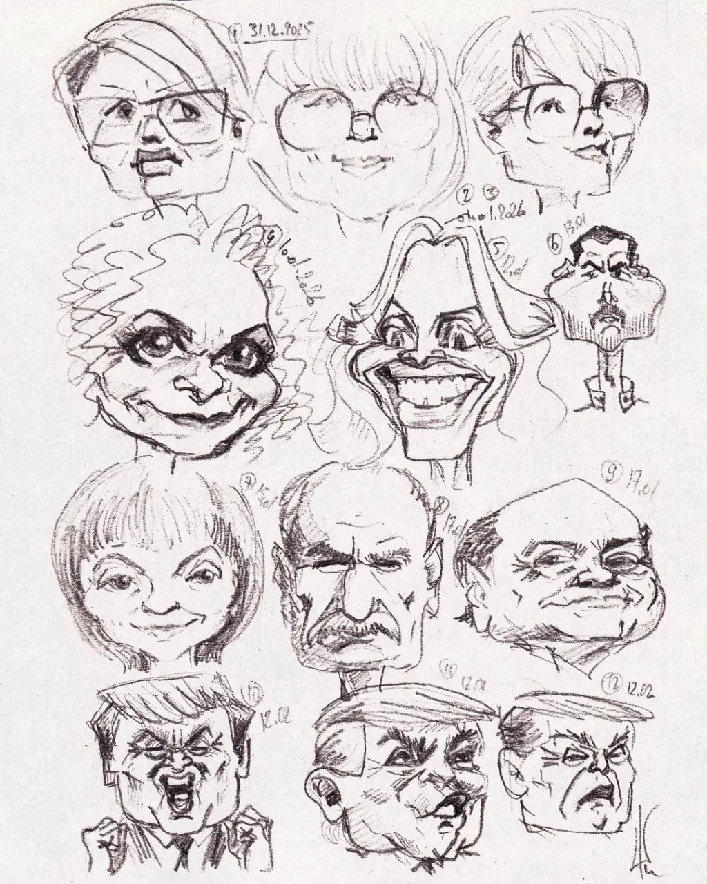 Карандашные разминки (31 декабря 2025 — 12 февраля 2026)
Рисовал не сразу всех (есть время и попадается интересное для меня лицо — рисую😎) | Сетка — социальная сеть от hh.ru