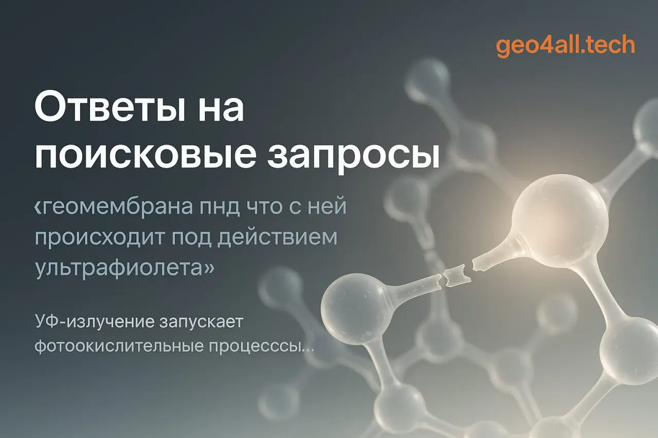 Ответы на поисковые запросы: «геомембрана пнд что с ней происходит под действием ультрафиолета»
Что реально происходит
• УФ‑излучение запускает фотоокислительные процессы → полиэтилен теряет молекуляр... | Сетка — социальная сеть от hh.ru