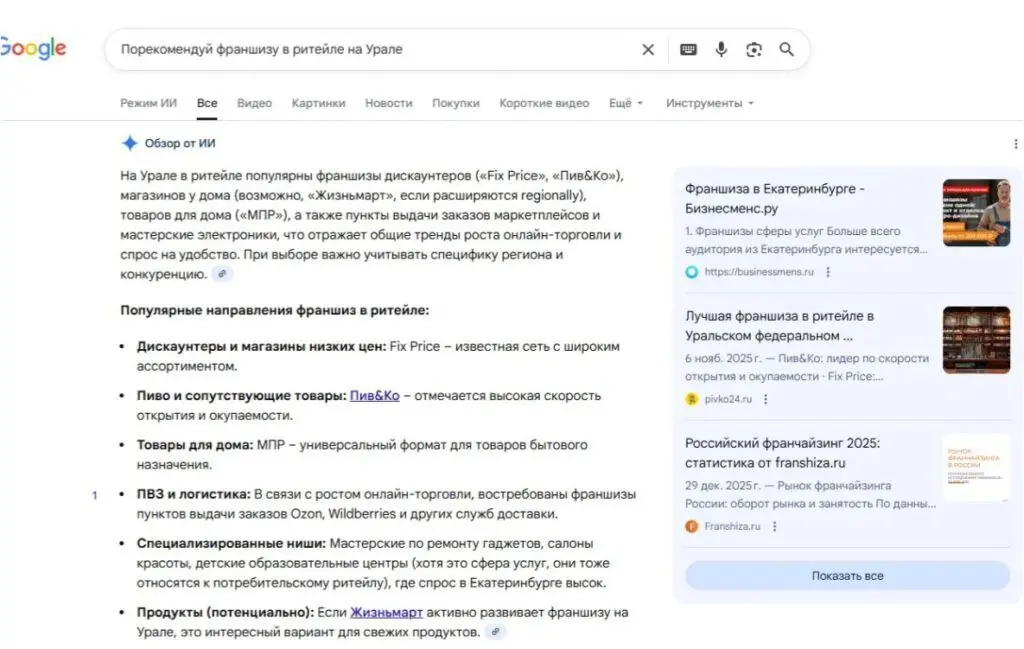 Кейс: GEO-продвижение франшизы федеральной сети Пив&Ко в ИИ | Сетка — социальная сеть от hh.ru