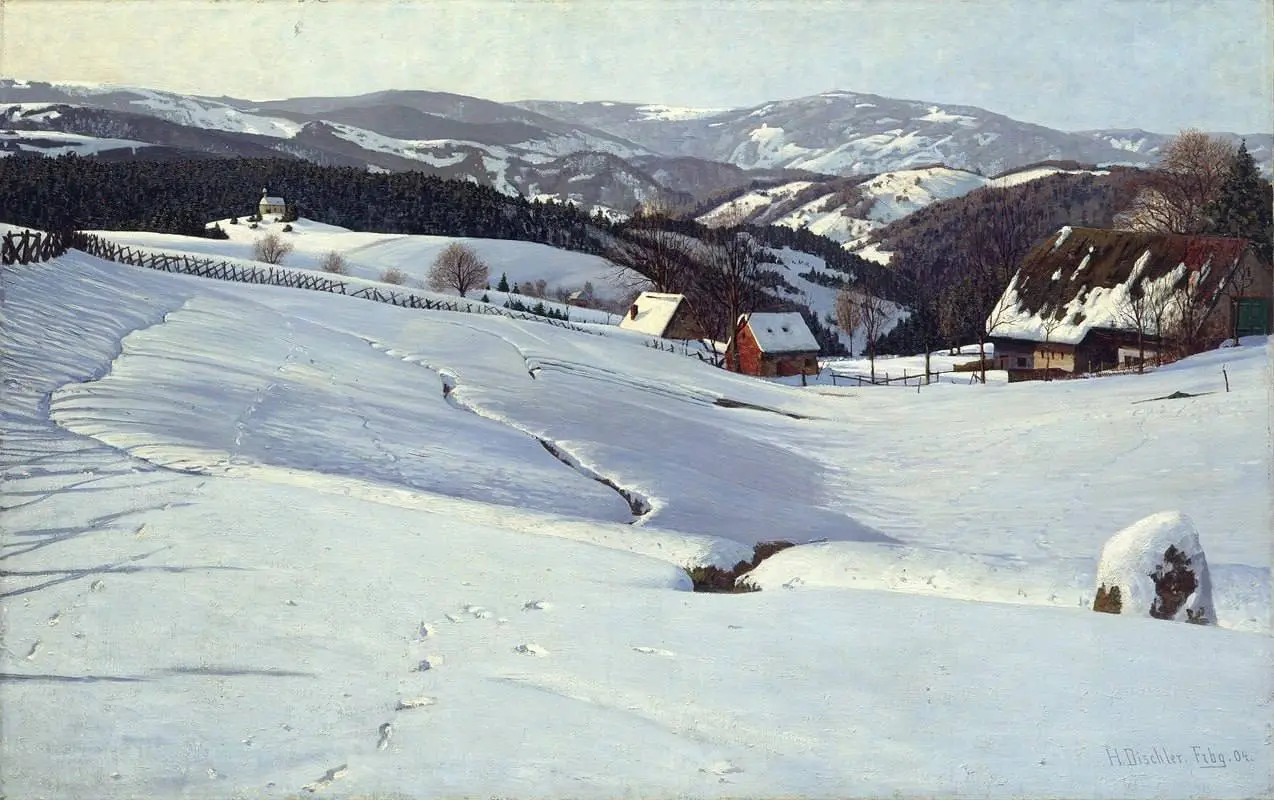 "Зимнее утро Шварцвальде"Герман Дишлер (1904) Немецкий живописец рубежа XIX–XX веков, работавший в традиции академического и реалистического пейзажа | Сетка — социальная сеть от hh.ru