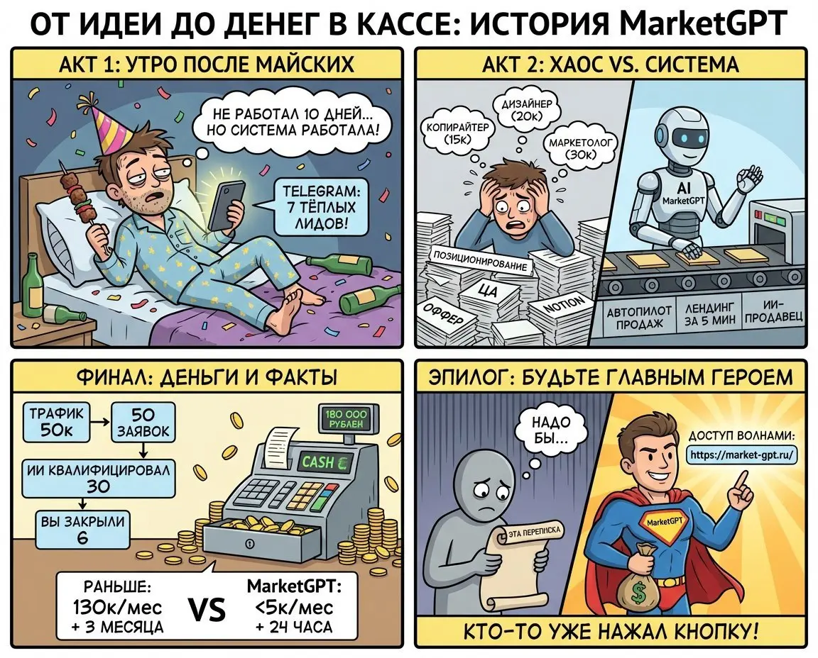 От идеи до денег в кассе. История, которая может стать вашей
Представьте: 12 мая. Вы просыпаетесь в не очень хорошем самочувствии, майские шашлыки напоминают о себе.
Открываете Телеграм | Сетка — социальная сеть от hh.ru