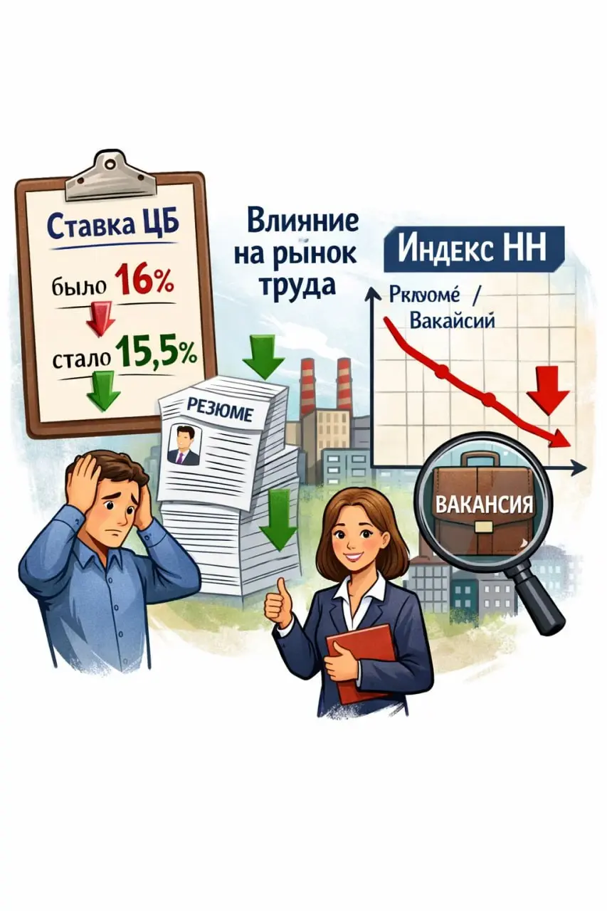 Снижение ставки ЦБ и почему это важно для рынка труда
Центробанк сегодня снизил ключевую ставку вопреки ожиданиям до уровня 15, 5 % с 16% | Сетка — социальная сеть от hh.ru